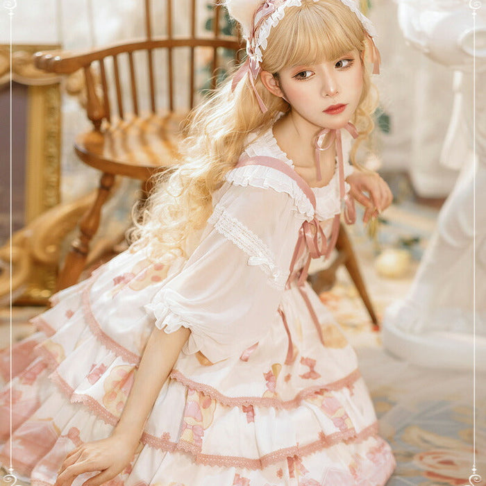 【7日内出荷】ロリータキャミワンピース ロリータ衣装 ロリータドレス lolita キャミワンピース 女の子 春 夏 猫元素 袖なし 甘ロリ jsk リボン レース 原宿 ガーリー 可愛い S/M/L/XL