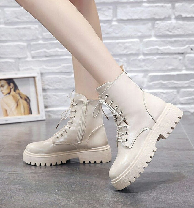 【4cmヒール】ショートブーツ レディース ダンスシューズ 歩きやすい レースアップ 編み上げ ミドル丈 韓国 厚底 4cm ローヒール 歩きやすい 痛くない 疲れない サイドジップ 防寒 卒業式 発表会 学生 女子 アイドル カジュアル 秋冬 黒 アイボリー