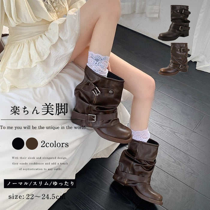 【7日内出荷】【4.5cmヒール】ウエスタンブーツ ナウシカブーツ ショートブーツ レディース ブーツ パンク系 ヴィンテージ ウエスタン ゆったり ミドル丈 PU 4.5cm チャンキーヒール 太ヒール 安定感 美脚 靴 通学 通勤 おしゃれ 春秋冬 韓国 歩きやすい 疲れない 痛くない 大きいサイズ 22cm～24.5cm 黒