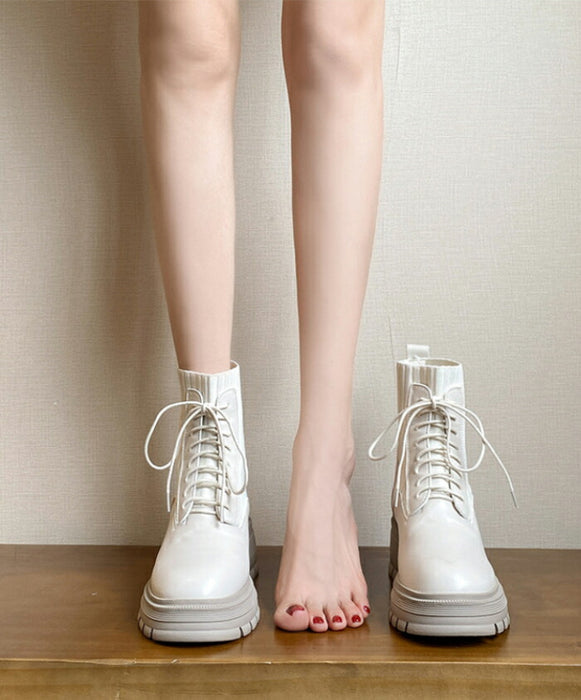 【9CMヒール】ブーツ レディース ショートブーツ レースアップブーツ ソックスブーツ 編み上げブーツ ニット 厚底 9CMヒール インヒール 2CM 秋ブーツ 歩きやすい 柔らかい チャンキーヒール 防寒 通勤 通学 学生 カジュアル 小さいサイズ 秋冬 黒 白