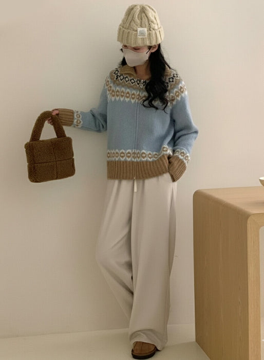 【7日内出荷】カーディガン ニット レディース フェアアイル ノルディック ジップアップ アウター トップス ブルゾン ショート丈 長袖 襟付き 韓国 きれいめ カジュアル 大人可愛い ゆったり あったか 防寒 おしゃれ 秋冬 クリスマス デート服 通勤 通学