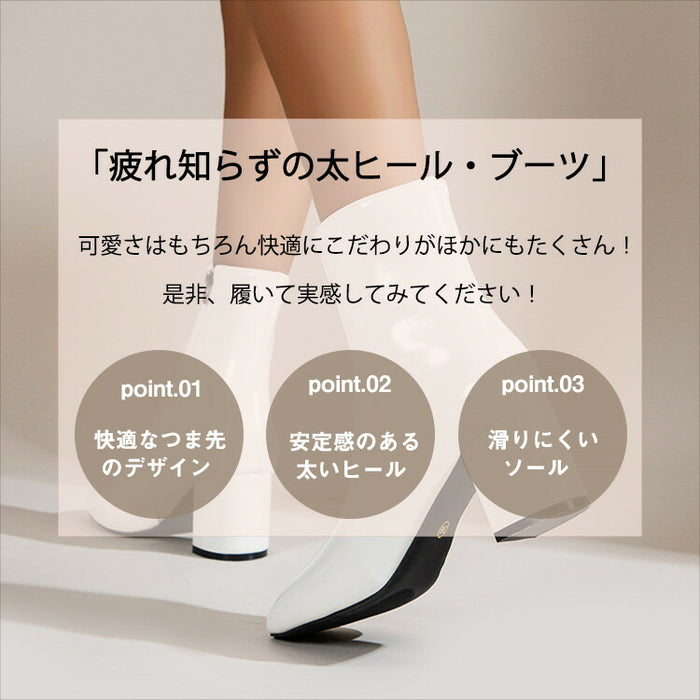 【7日内出荷】【6.5cmヒール 】 ショートブーツ レディース サイドゴム 太ヒール ブーツ レディースブーツ PU レザーシューズ ハイヒール 6.5cm チャンキーヒール 安定感 美脚 靴 シューズ 通学 通勤 ビジネス OL 歩きやすい おしゃれ 人気 大きいサイズ 22.5cm～26cm 春 秋 冬