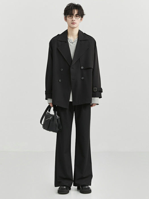 【M-3XL】トレンチコート メンズ ショート丈 ジャケット アウター オーバーサイズ ビッグシルエット ゆったり ダブルブレスト ライトアウター スプリングコート カジュアル 韓国 ファッション おしゃれ 通勤 通学 春 秋 服 黒 ベージュ 大きいサイズ