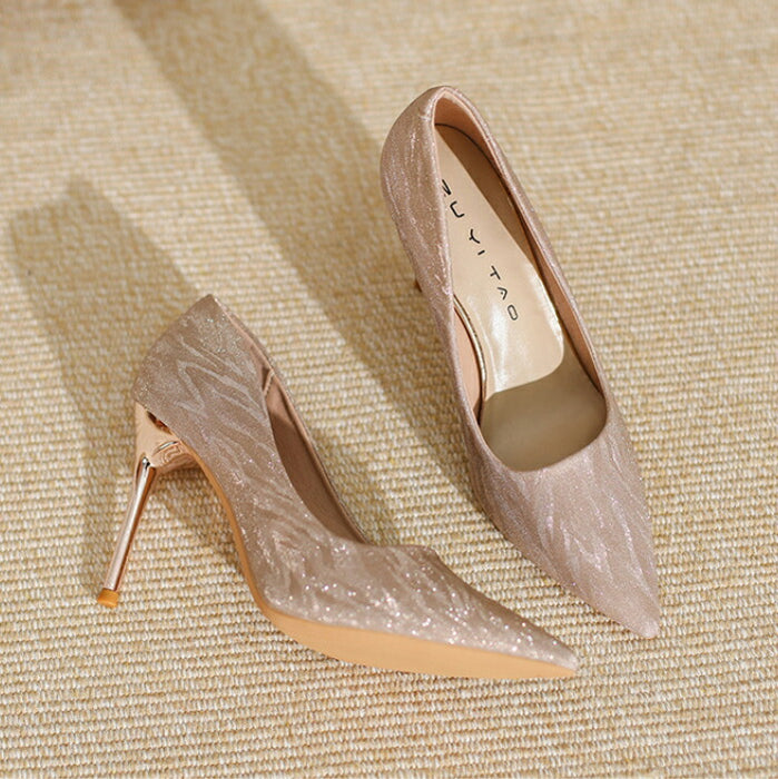【7日内出荷】【5cm~9cmヒール】結婚式 パンプス 歩きやすい 疲れない キラキラ ラメ グリッター ポインテッドトゥ ピンヒール  ミドルヒール ハイヒール レディース パーティー お呼ばれ 二次会 ウェディング 花嫁 美脚 脚長 上品 シルバー ピンクゴールド