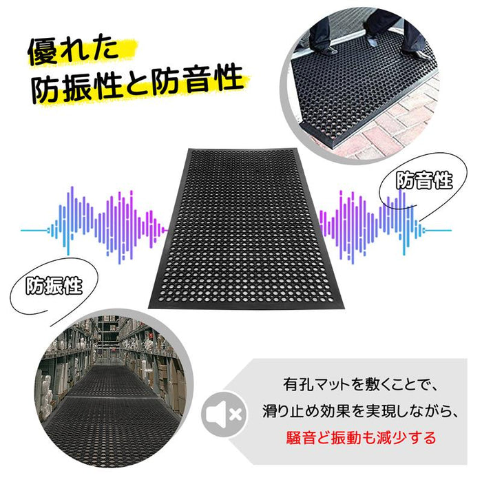 RAKU 有孔ゴムマット ラバーマット 水はけ 極厚 滑り止め 水洗い 穴付き 転倒防止 耐久性 防振 防音 車庫 駐車場 倉庫 屋外 ゴムマット 作業マット 穴あきラバー
