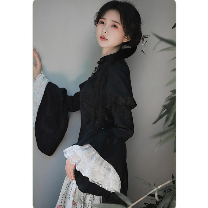 中華 チャイナドレス 姫袖 ロリータワンピース 竹 ゴスロリ ゴシック 地雷系 コスプレ衣装 緑 黒 姫ドレス ジャガード ボリューム お嬢様 ハロウィン 仮装 森ガール ゆめかわいい パーティー