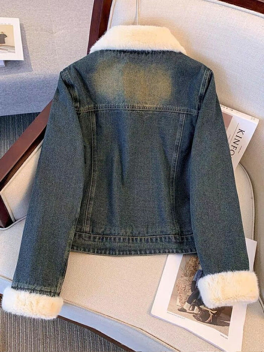 【7日内出荷】デニムコート デニムジャケット Gジャン レディース 裏ボア ファーコート 秋冬 アウター ボアブルゾン ジャケット 防寒 厚手 もこもこ ふわふわ 暖か ショート丈 ボアコート 前開き 襟 ゆったり 体型カバー Gジャン おしゃれ カジュアル