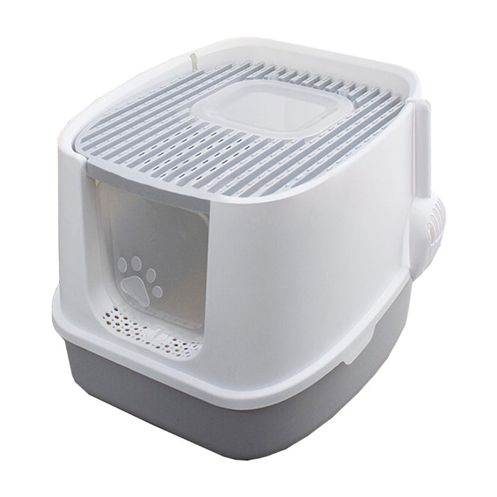 RAKU 猫トイレ 大型 上から猫トイレ シンプル 猫用品 ダブル脱臭 砂の飛び散り防止 2WAY出入り方法 掃除しやすい スコップ付 大容量 優れた耐久性 猫のトイレ ネコ 猫 トイレ ニオイの広がり防止 洗いやすい