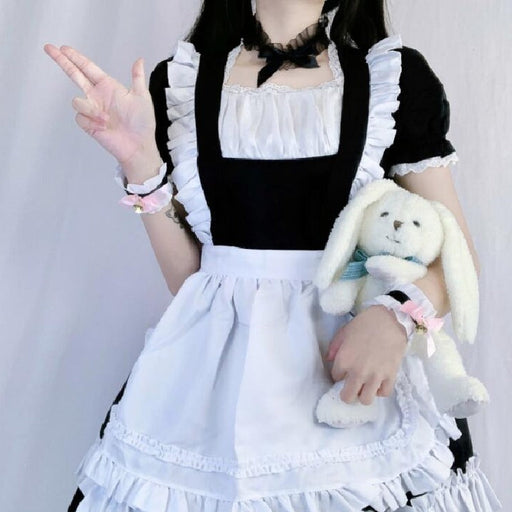 【7日内出荷】4点セット メイド服 ミニ丈 メイド喫茶 メイドコスチューム ジャパニーズメイド lolitaメイド服 セット ミニスカ ハロウィン  衣装 仮装 パーティ コスプレ ウェイトレス