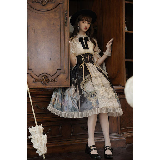 【7日内出荷】ハロウィン ゴスロリ ロリータワンピース ロリータ衣装 ロリータドレス lolita ゴシック 女の子 春 夏 ロリィタ レース 原宿 ガーリー 華やか 可愛い S/M/L