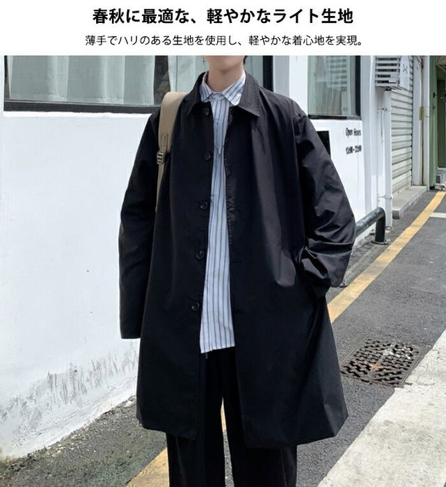 【S-3XL】ステンカラーコート メンズ  コート スプリングコート オーバーサイズ ビッグシルエット ゆったり 薄手 ライトアウター ロングコート ビジネス カジュアル 通勤 通学 シンプル 無地 韓国 おしゃれ 春 秋 服 黒 ベージュ 大きいサイズ