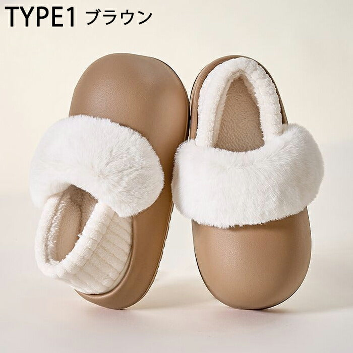 【7日内出荷】【2WAY】ルームシューズ ファーサンダル スリッポン レディース もこもこ クロッグ 2WAY かかとが踏める 裏ボア 暖かい 防寒 EVA素材 歩きやすい 柔らかい 軽量 ルームシューズ オフィスサンダル  無地 可愛い