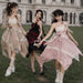 【7日内出荷】3点セット ロリータワンピース キャミワンピース ロリータ衣装 lolita jsk 全3色 不規則裾 付け袖付き 甘ロリ レース 原宿 可愛い ガーリー 春秋 S/M/L