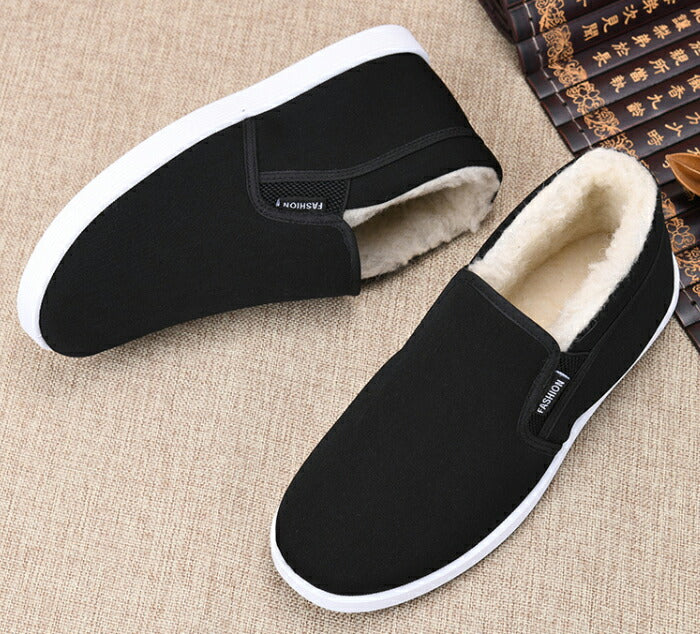 【7日内出荷】スリッポン メンズ 裏ボア スニーカー 暖かい あったか 歩きやすい 軽量 防寒 保温  サイドゴア 履きやすい 脱ぎ履きしやすい カジュアルシューズ モカシン シンプル ムートン 普段履き おしゃれ 秋冬 大きいサイズ 27.0cm 黒 ブラック