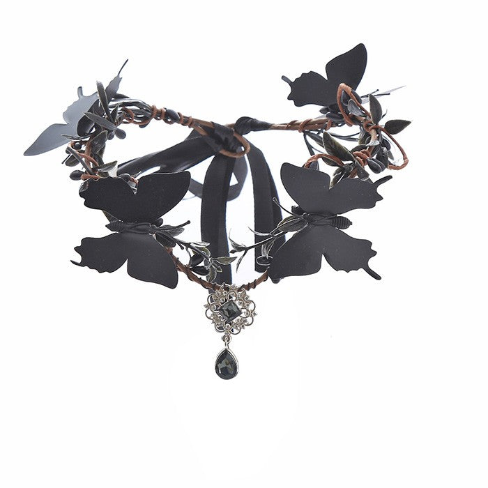 【7日内出荷】コスプレ ヘッドバンド ゴシック バタフライ ヴィンテージ風 レディース メンズ 男女通用 ヘッドアクセサリー 頭飾り ガーリー ダーク パーティー イベント ステージ 文化祭 学園祭 ハロウィン コスチューム ブラック 黒 mj004lc