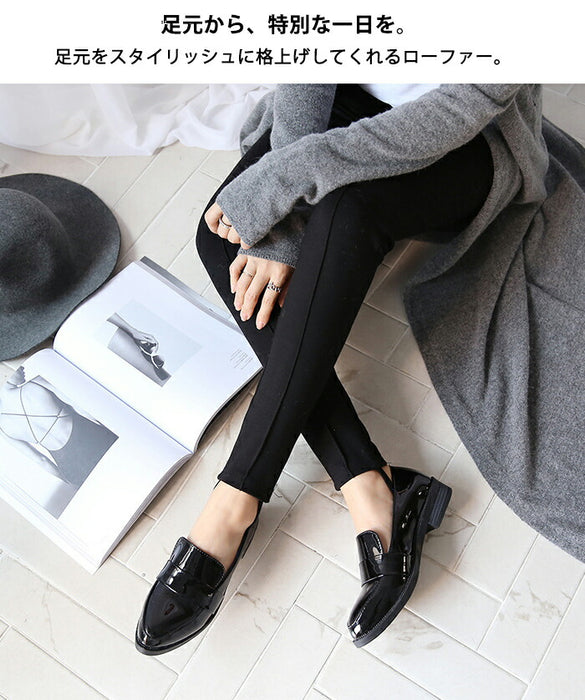 【7日内出荷】【4cmヒール】ローファー パンプス プレーン レディース 歩きやすい 疲れない 走れる 厚底 4cmヒール PU ポインテッドトゥ チャンキーヒール 美脚 靴 黒 柔らかい エナメル スムース きれいめ オフィス 通勤 立ち仕事 入学式 卒業式 ママコーデ おしゃれ
