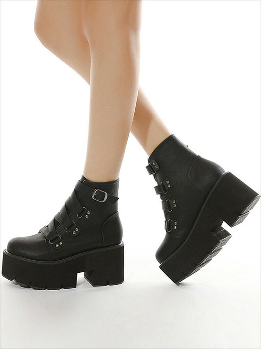 【7日内出荷】【8cmヒール 】ショートブーツ レディース 厚底 秋ブーツ 黒 日常 通勤 レースアップブーツ 靴 編み上げブーツ おしゃれ 痛くない 履きやすい 柔らかい カジュアル ゆったり ラウンドトゥ 太ヒール きれいめ 人気 クール 春夏秋冬 ダンスシューズ  韓国 仕事 合皮 原宿系 細見え