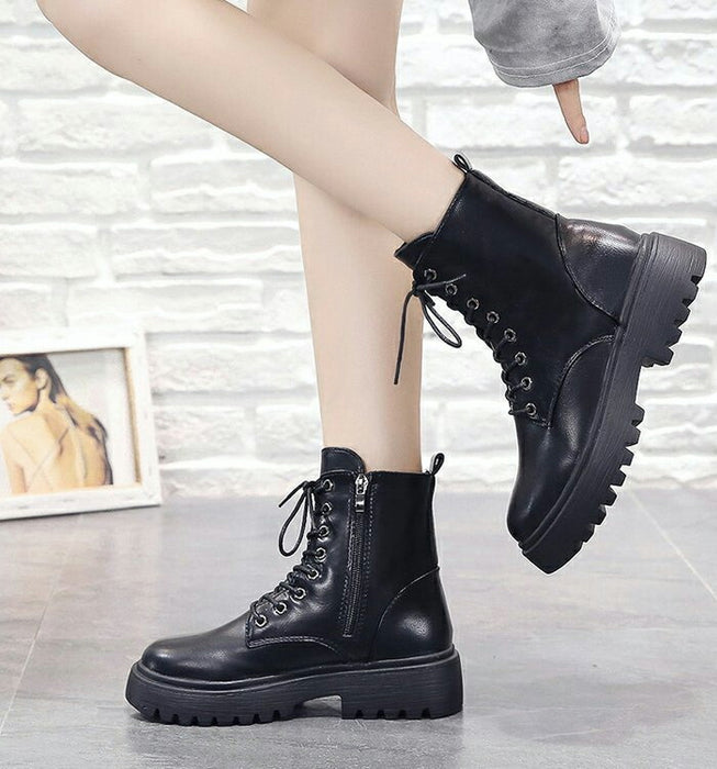 【4cmヒール】ショートブーツ レディース ダンスシューズ 歩きやすい レースアップ 編み上げ ミドル丈 韓国 厚底 4cm ローヒール 歩きやすい 痛くない 疲れない サイドジップ 防寒 卒業式 発表会 学生 女子 アイドル カジュアル 秋冬 黒 アイボリー