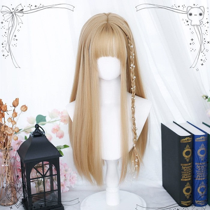 【7日内出荷】フルウィッグ lolita 長髪 ロリータ風 原宿風 かつら ストレート ゆめかわいい ゆめかわ ウィッグ 前髪あり ゴールド 金髪 レディース コスプレ 可愛い ロング 耐熱ウィッグ コスチューム 小顔効果抜群 文化祭 学園祭 イベント 変装 女装