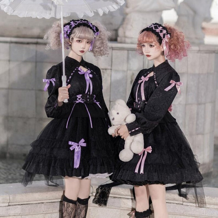 【7日内出荷】ロリータワンピース ワンピース ロリータドレス 長袖 全3色 lolita 甘ロリ リボン 上品 エレガント おしゃれ 原宿 ガーリー 可愛い 春秋冬