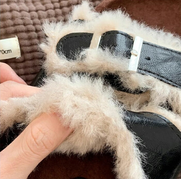 【7日内出荷】【4cmヒール】サンダル 厚底 ファーサンダル レディース ボアサンダル 冬用 4cmヒール もこもこ 歩きやすい 暖かい 冬用サンダル 痛くない 疲れにくい 美脚 ダブルベルト レザー調 合皮 おしゃれ ルームシューズ 室内履き 20代 30代 靴 防寒 黒 茶 白