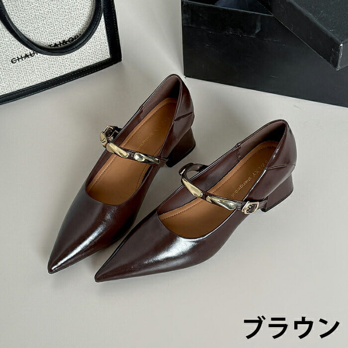 【7日内出荷】【4.5cmヒール】メリージェーン パンプス レディース 走れる ストラップ チャンキーヒール 太めヒール 4.5cm ポインテッドトゥ 痛くない 歩きやすい 疲れない メタリック 美脚 靴 きれいめ オフィス 通勤 フォーマル お呼ばれ 結婚式 パーティー 秋冬 春