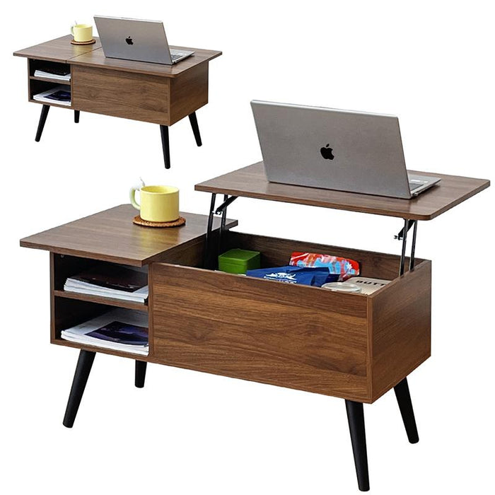 RAKU リフトアップテーブル ローテーブル センターテーブル 昇降式 ガス圧 リフト 幅90cm 収納付き 棚付き 木製 1台2役 テーブル 家具 リビング テレワーク