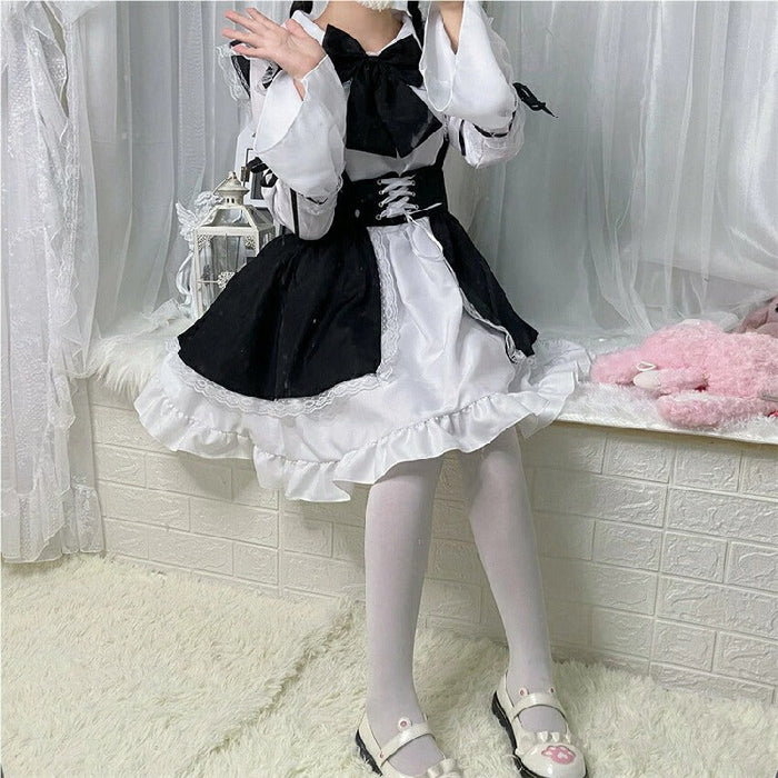 【7日内出荷】6点セット メイド服 ミニ丈 メイド喫茶 メイドコスチューム ジャパニーズメイド lolitaメイド服 セット ミニスカ ハロウィン 衣装 仮装 パーティ コスプレ ウェイトレス