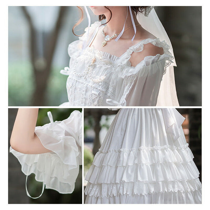 【7日内出荷】ロリータワンピース ウェディングドレス ジャンパースカート ブライダル ロリータ衣装 花嫁 純白ドレス lolita 吊りワンピ 女の子 春夏秋 甘ロリ jsk ゴシック レース コスチューム ゴスロリ イベント コスプレ 原宿 ガーリー 可愛い S/M/L/XL