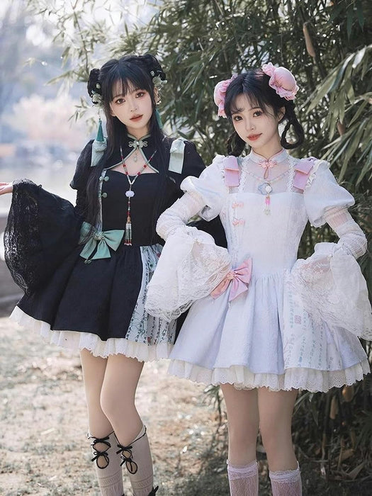 ロリータ ワンピース 刺繍プリント袖チャイナドレスlolita春夏秋冬 スカート 洋服 cosplay lolita服 甘ロリ姫 コスプレ ジャンパースカート 森ガール 衣装 女の子 ゆめか お嬢様 通勤 学園祭 文化祭 撮影 ドレス 服