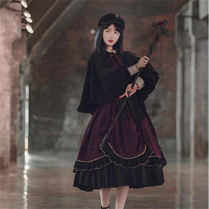 【7日内出荷】3点セット ロリータワンピース 長袖 洋服 コスプレ ゴスロリ 魔法使い かわいい姫 ガールズ Lolita ロリータ服 ゴシック リボン ファション お嬢様 キュート ドレス イベント パーティー 衣装 撮影