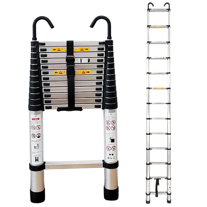 RAKU 伸縮はしご アルミ製 2.6M/3.2M/3.8M/6.2M 自動ロック 耐荷重
