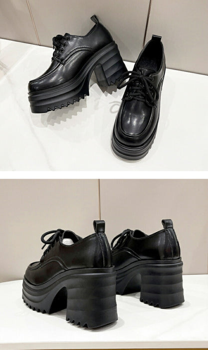 【7日内出荷】【10cmヒール】オックスフォードシューズ 厚底シューズ レディース 厚底 チャンキーヒール 太ヒール Uチップ 革靴 レザー 合皮 シャーク 歩きやすい 疲れにくい 美脚 脚長 おしゃれ 学生 通学 通勤 黒 オフホワイト ベージュ 秋冬 シューズ