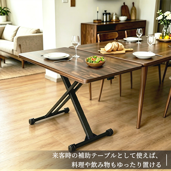 RAKU 組立不要 すぐ使える ガス圧昇降式テーブル 無段階高さ調節 キャスター付き 大型  幅120cm×奥行60cm 木製1人暮らし コンパクト収納 新生活  大理石調 焼杉調 ローテーブル ダイニングテーブル センターテーブル リフトテーブル