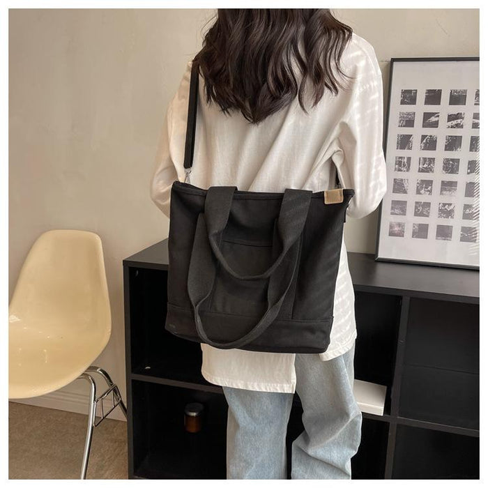 【7日内出荷】レディース トートバッグ 帆布キャンバス A4対応 大容量 斜め掛け 軽量 ファスナー付き 無地 シンプル おしゃれ マザーズバッグ 通勤 通学