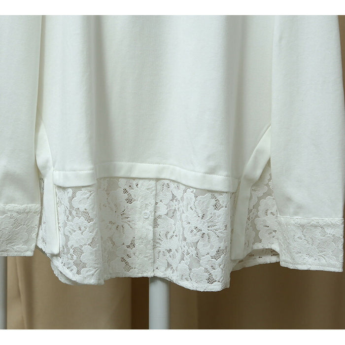【7日内出荷】レイヤード ロンT レース 袖 裾 レースインナー トップス レディース レース レイヤードトップス 長袖 Tシャツ カットソー インナー チュニック 無地 透け 肌着 重ね着 きれいめ 大きいサイズ 体型カバー お尻が隠れる 厚手 白 黒 秋 冬