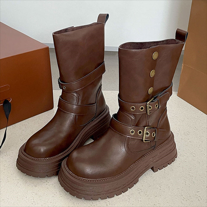 【7日内出荷】ショートブーツ レディース 厚底 エンジニアブーツ 太ヒール 美脚 韓国 通勤 ブーツ おしゃれ ラウンドトゥ 秋ブーツ 靴 カジュアル 痛くない 履きやすい 柔らかい ジョッキーブーツ 幅広 ゆったり きれいめ シンプル 人気 春夏秋冬 仕事 PU 合皮 原宿系 細見え 黒 ブラウン