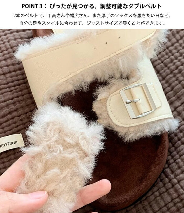 【7日内出荷】【4cmヒール】サンダル 厚底 ファーサンダル レディース ボアサンダル 冬用 4cmヒール もこもこ 歩きやすい 暖かい 冬用サンダル 痛くない 疲れにくい 美脚 ダブルベルト レザー調 合皮 おしゃれ ルームシューズ 室内履き 20代 30代 靴 防寒 黒 茶 白