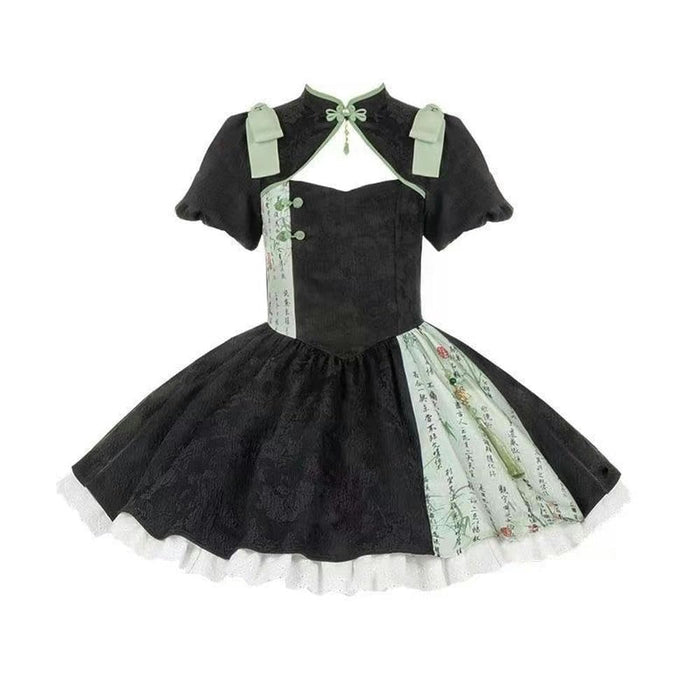 ロリータ ワンピース 刺繍プリント袖チャイナドレスlolita春夏秋冬 スカート 洋服 cosplay lolita服 甘ロリ姫 コスプレ ジャンパースカート 森ガール 衣装 女の子 ゆめか お嬢様 通勤 学園祭 文化祭 撮影 ドレス 服