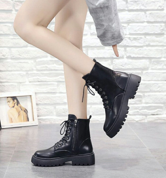 【4cmヒール】ショートブーツ レディース ダンスシューズ 歩きやすい レースアップ 編み上げ ミドル丈 韓国 厚底 4cm ローヒール 歩きやすい 痛くない 疲れない サイドジップ 防寒 卒業式 発表会 学生 女子 アイドル カジュアル 秋冬 黒 アイボリー
