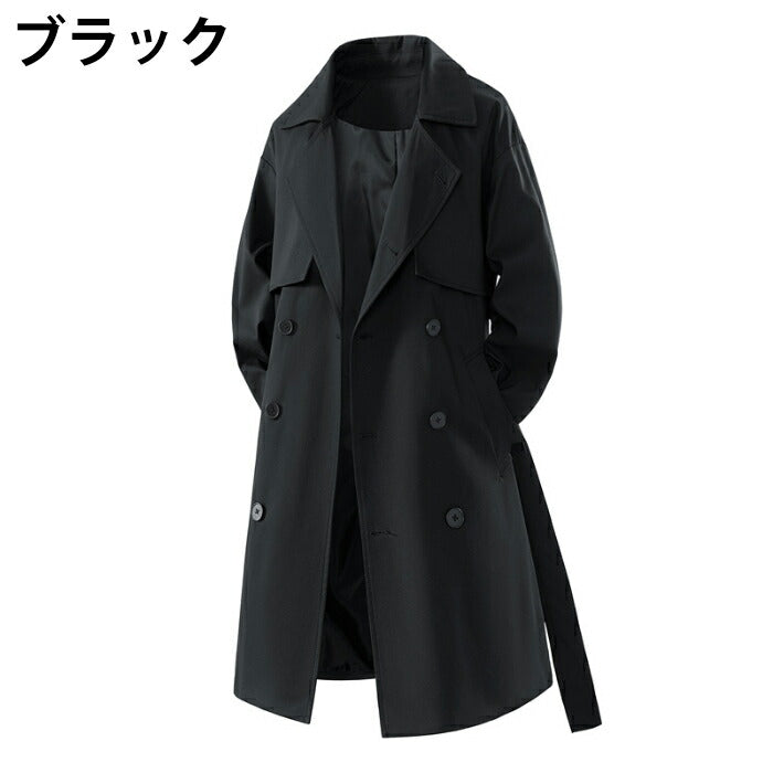 【S-3XL】レンチコート メンズ ロングコート アウター スプリングコート ビッグシルエット ビジネスコート 通勤 通学 ダブルブレスト ベルト付き シンプル 無地 大人カジュアル おしゃれ  紳士服 ゆったり 秋物 秋冬 黒 ベージュ 大きいサイズ