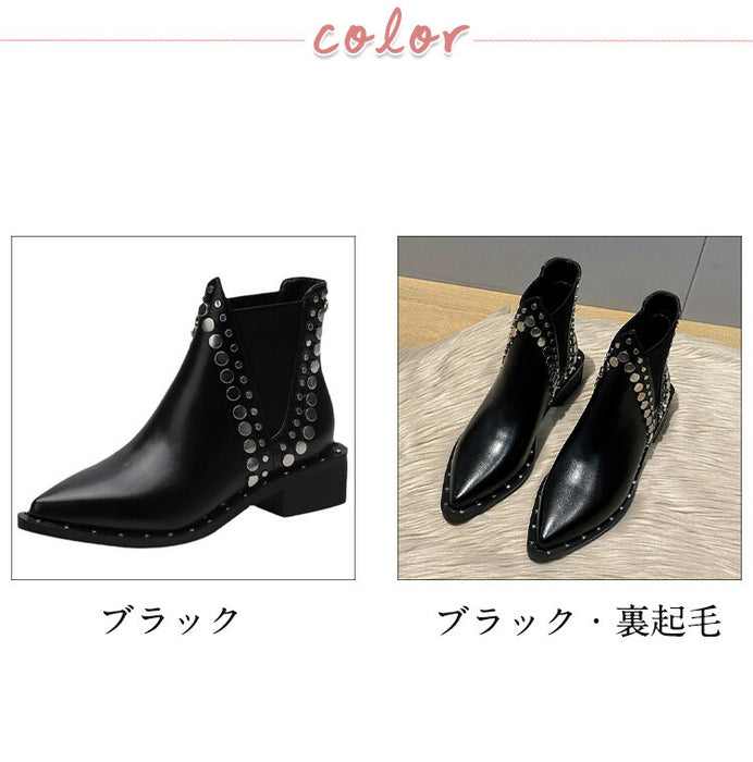 【7日内出荷】【4cmヒール】ウエスタンブーツ ショートブーツ レディース 裏起毛 ウエスタン 黒色 リングブーツ ステッチデザイン カウボーイブーツ 秋冬 ブーツ ポインテッドトゥ 安定感 靴 韓国 原宿系 通学 通勤 美脚 歩きやすい 大きいサイズ チェルシーブーツ ローヒール おしゃれ