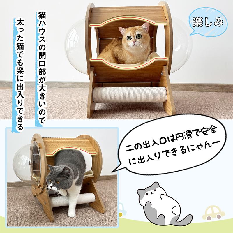 キャットハウス キャットタワー RAKU 猫ベッド 据え置き 猫ハウス カプセル式 透明ボウル付き つめとぎポール 猫用寝床 ペットベッド —  【公式】RAKU