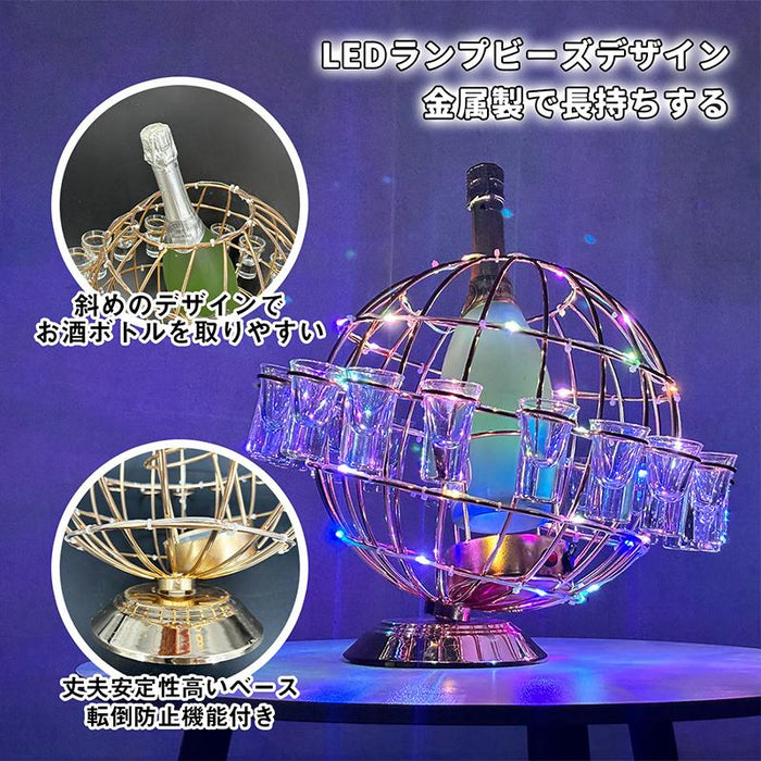 RAKU LED地球儀型ショットグラスホルダー 酒グラススタンド パーティーに最適 グラス付き 特別な雰囲気を演出 コードレス LED酒グラス棚 酒カップホルダー