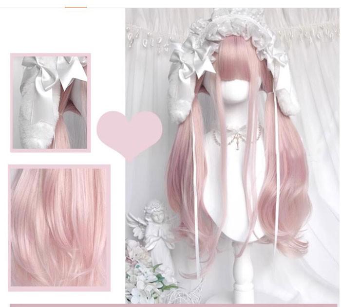 【7日内出荷】ロング ウィッグ フルウィッグ 前髪あり 三つ編み つけ毛 ロングカール 耐熱 自然 ピンクパープル系 コスプレ ゴスロリ ハーフアップ風 アレンジ可