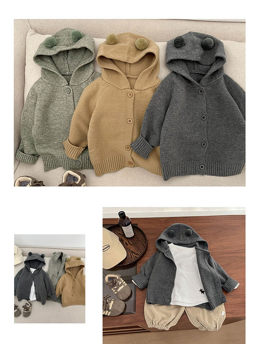 【7日内出荷】ベビー カーディガン 赤ちゃん 子供 ジャケット ニット かわいい クマ耳 フード付き 着ぐるみ 長袖 キッズ 女の子 男の子 秋冬 編み物 セーター 重ね着 パーカー 出産祝い ギフト プレゼント 防寒 羽織 お出かけ おしゃれ アウター
