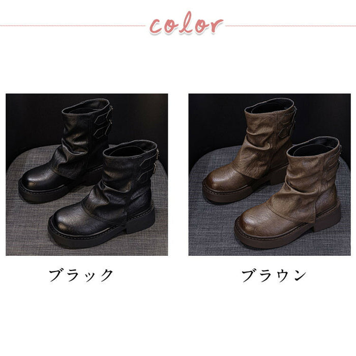 【7日内出荷】ショートブーツ レディース 厚底 ブーツ 太ヒール ラウンドトゥ 秋ブーツ 靴 カジュアル おしゃれ ナウシカブーツ 痛くない 履きやすい 柔らかい 幅広 ゆったり エスニックブーツ きれいめ シンプル 大人気 美脚 春夏秋冬 韓国 通勤 仕事 PU 合皮 原宿系 細見え 黒 ブラウン