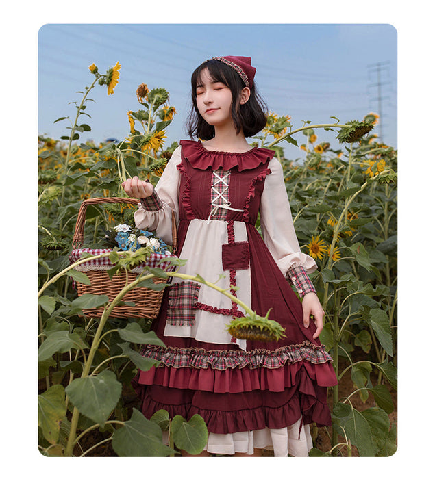【7日内出荷】赤ずきん ロリータワンピース ワンピース ロリータドレス  マント付き 3点セット 三角巾付き 甘ロリ キュート 原宿 ガーリー 秋 冬