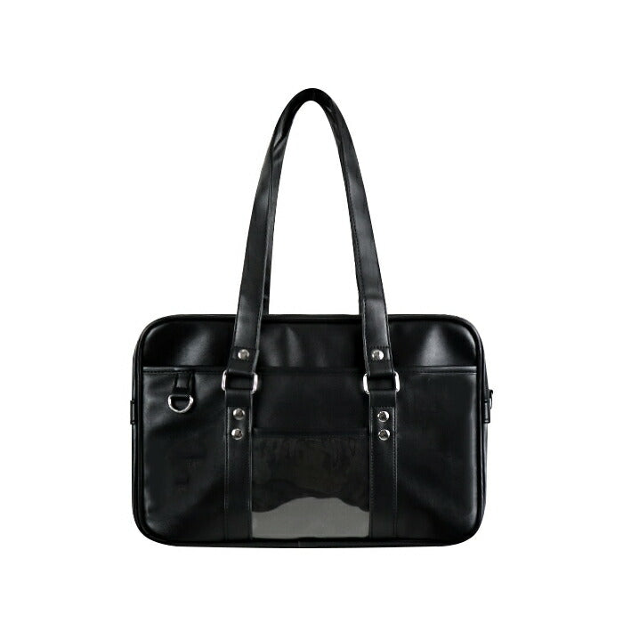 【7日内出荷】痛バッグ スクールバッグ JK ショルダー 大容量 合皮 PU 中学生 高校生 女子高生 バッグ トートバッグ 防水 底鋲付き レディース 防水  肩掛け 斜め掛け 手提げ 通学カバン クリア 見せバッグ 推し活 制服 JK鞄 可愛い おしゃれ 黒 茶