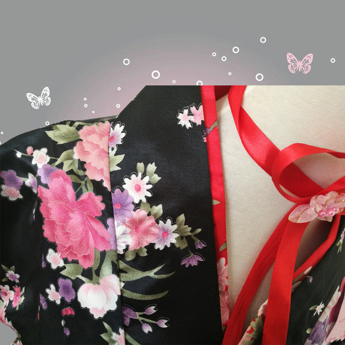 【6点セット】和風メイド服 ミニ丈 メイド喫茶 メイドコスチューム ジャパニーズメイド lolita ミニスカ ハロウィン 衣装 仮装 パーティ コスプレ フルセット 可愛い 萌え